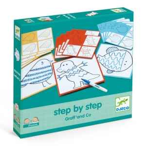 Showing the box for the children`s game Step by Step